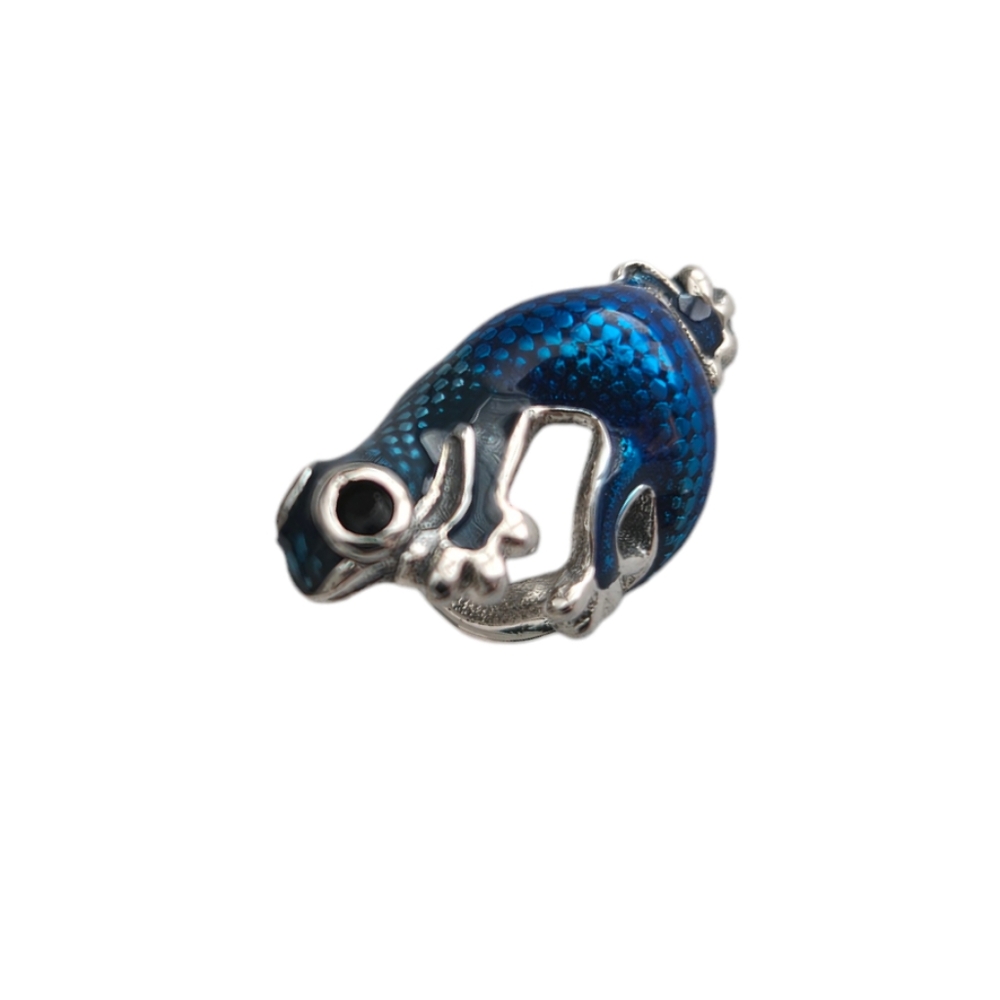 đSterling Silver 925 Blue Tree Frog Wrap Around Bracelet Charm - Picture 3 of 6